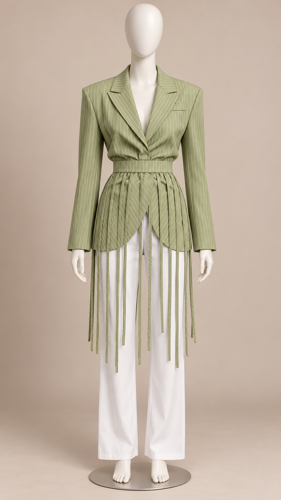 Solenne Tassel-Tie Blazer — Green mannequin front