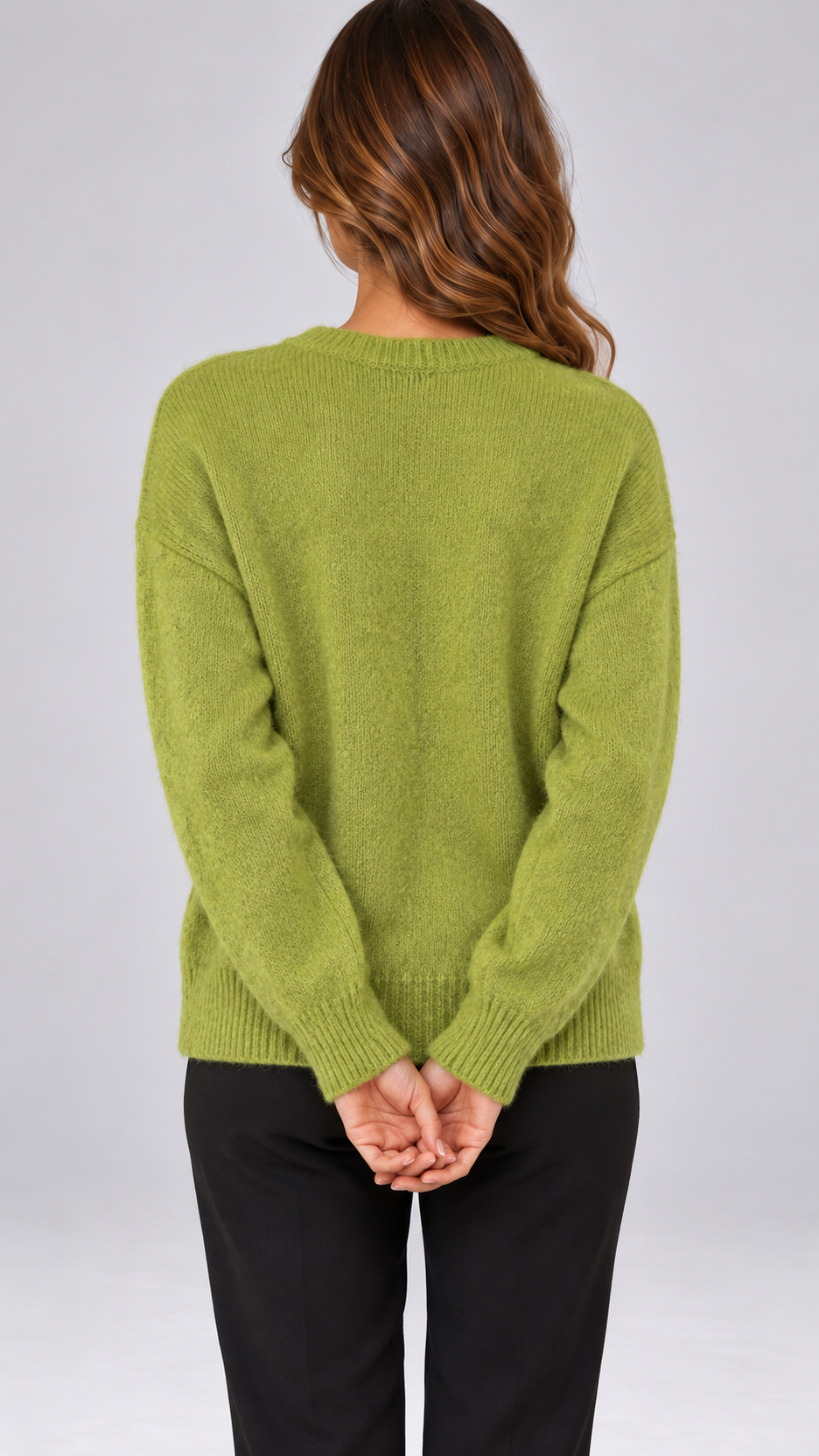 Celestine Shell-Button Cardigan — Green model back