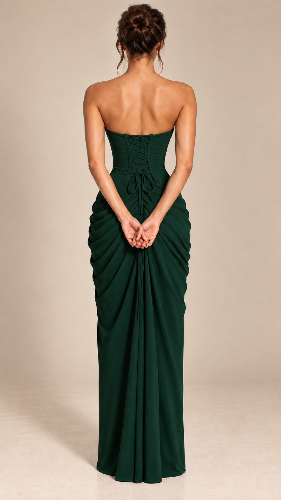 Theodora Pleated Gown — Green model back
