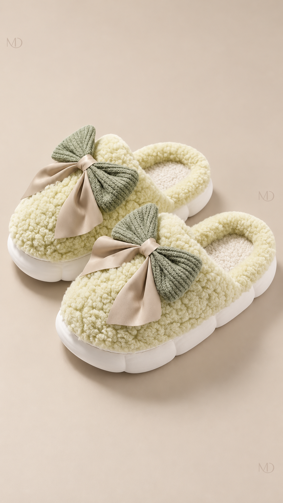 Primrose Bow Plush Slippers — Green product only