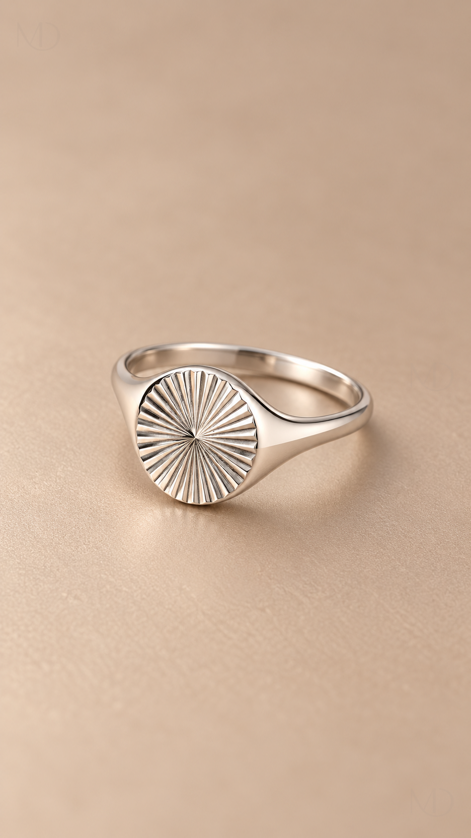 Helia silver sunburst signet ring product close-up