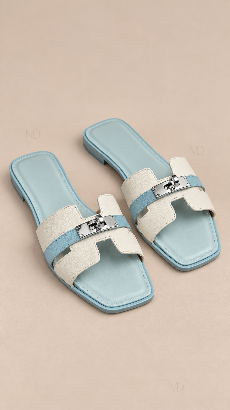 Odette Buckle Flat Slides — Ice Blue product only
