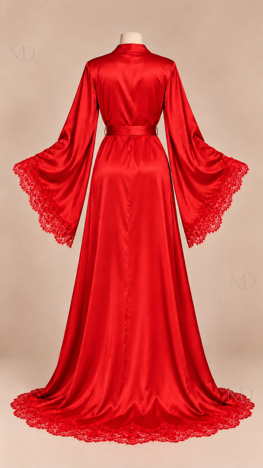 Isolde Lace Satin Robe red mannequin back