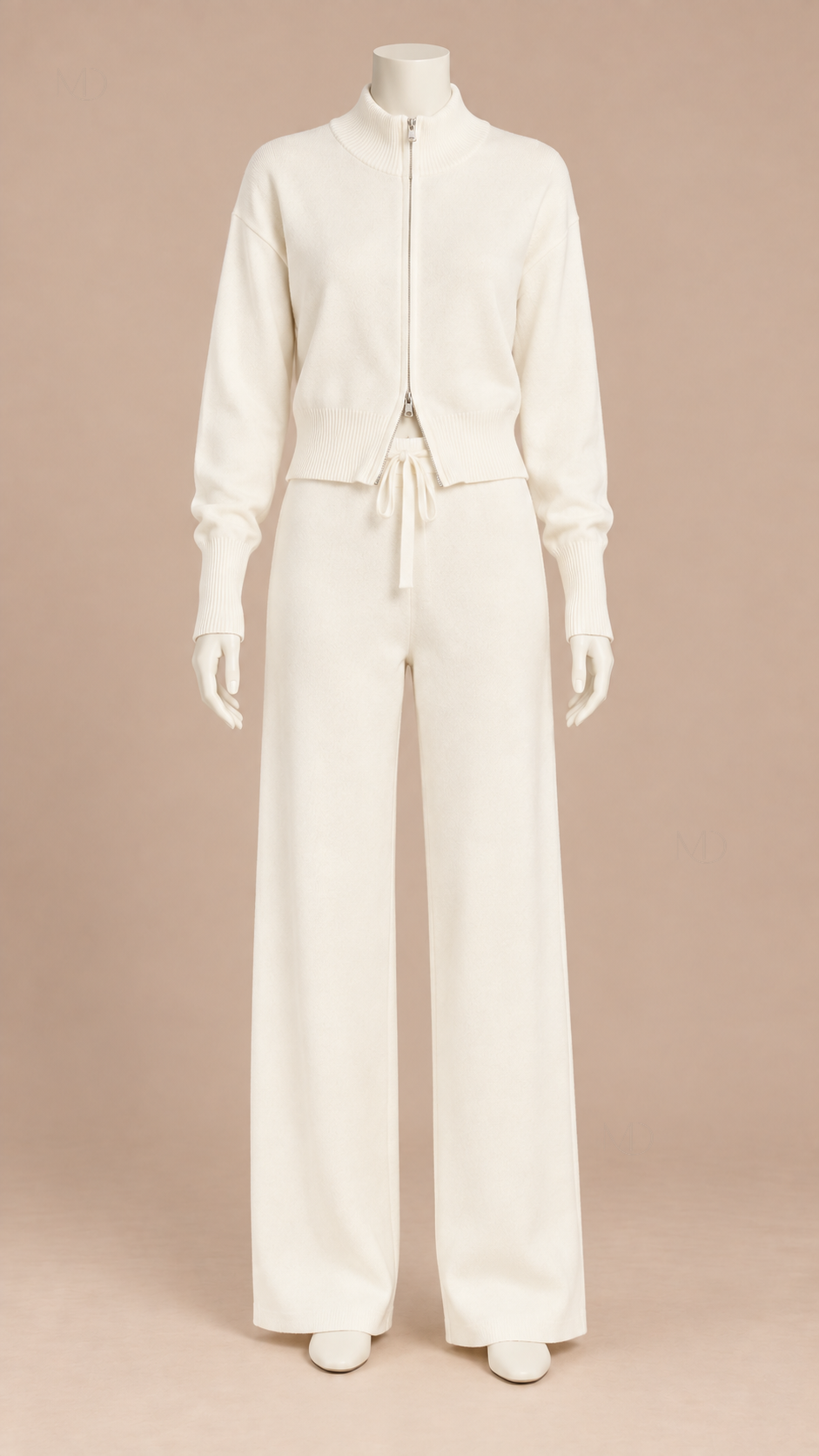 Sienna Double Zip Knit Set — Ivory mannequin front