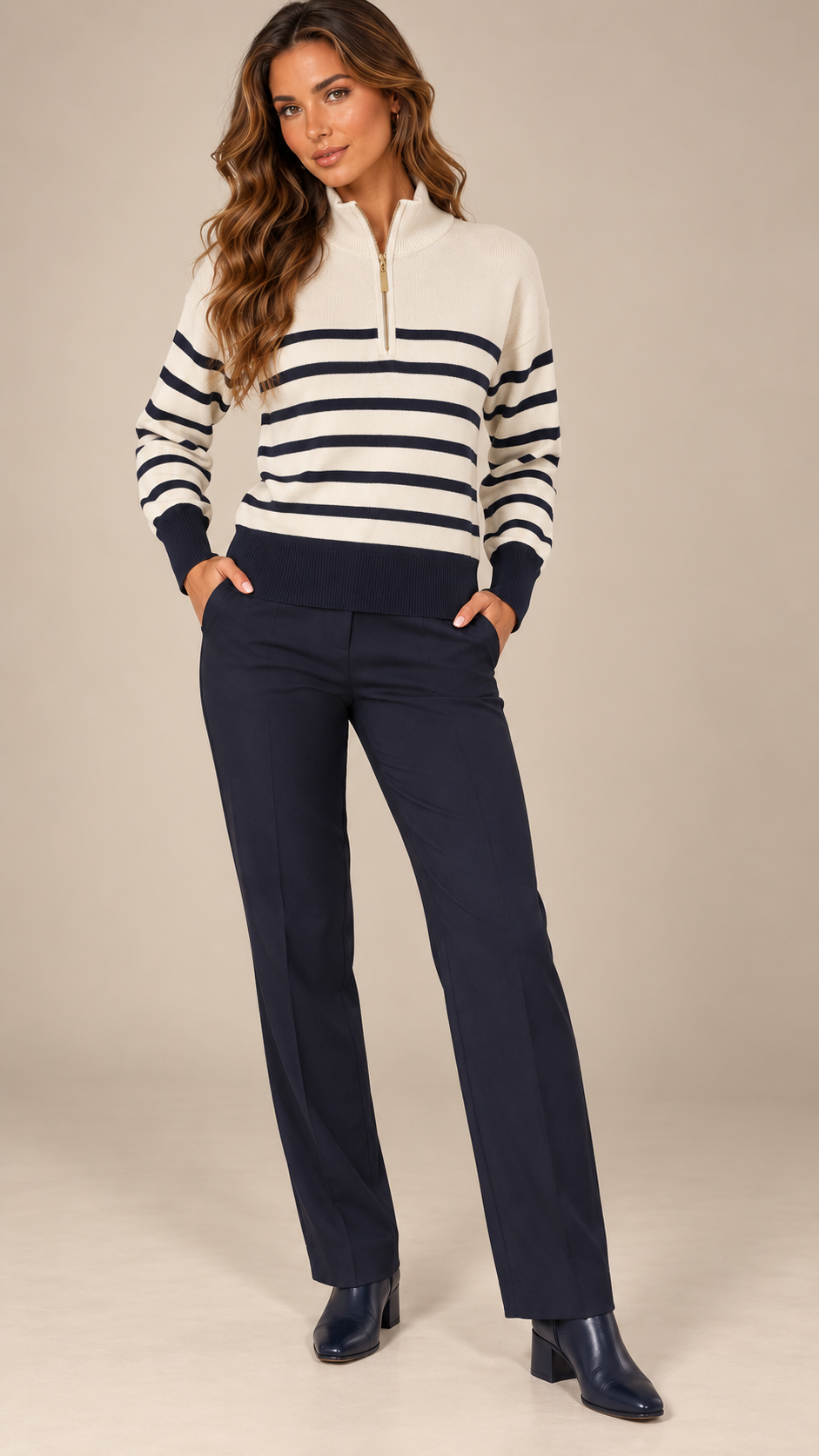 Tatiana Funnel-Neck Sweater — Ivory model front