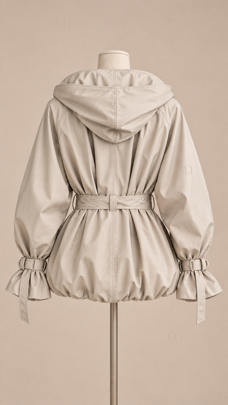 Harlow Hooded Trench Jacket — khaki mannequin back
