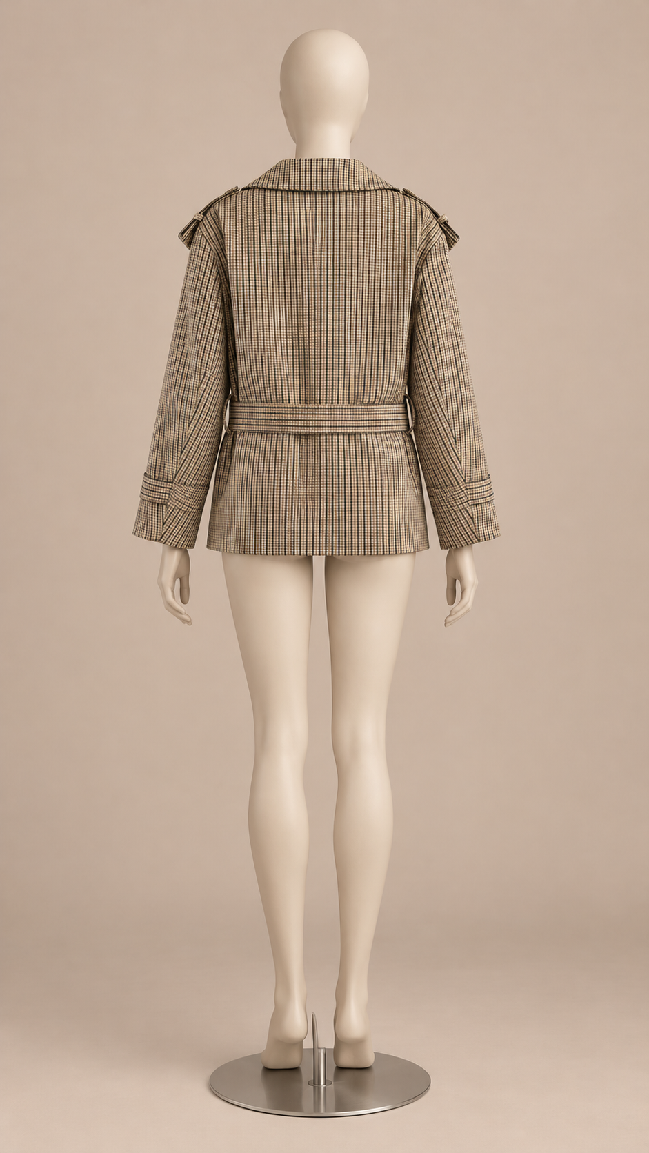 Marlis Gingham Trench — khaki mannequin back
