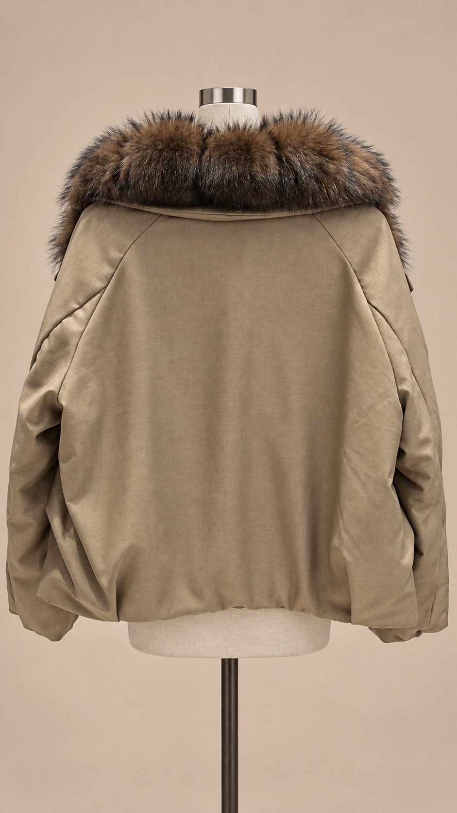 Seraphine Fur-Collar Puffer — khaki mannequin back