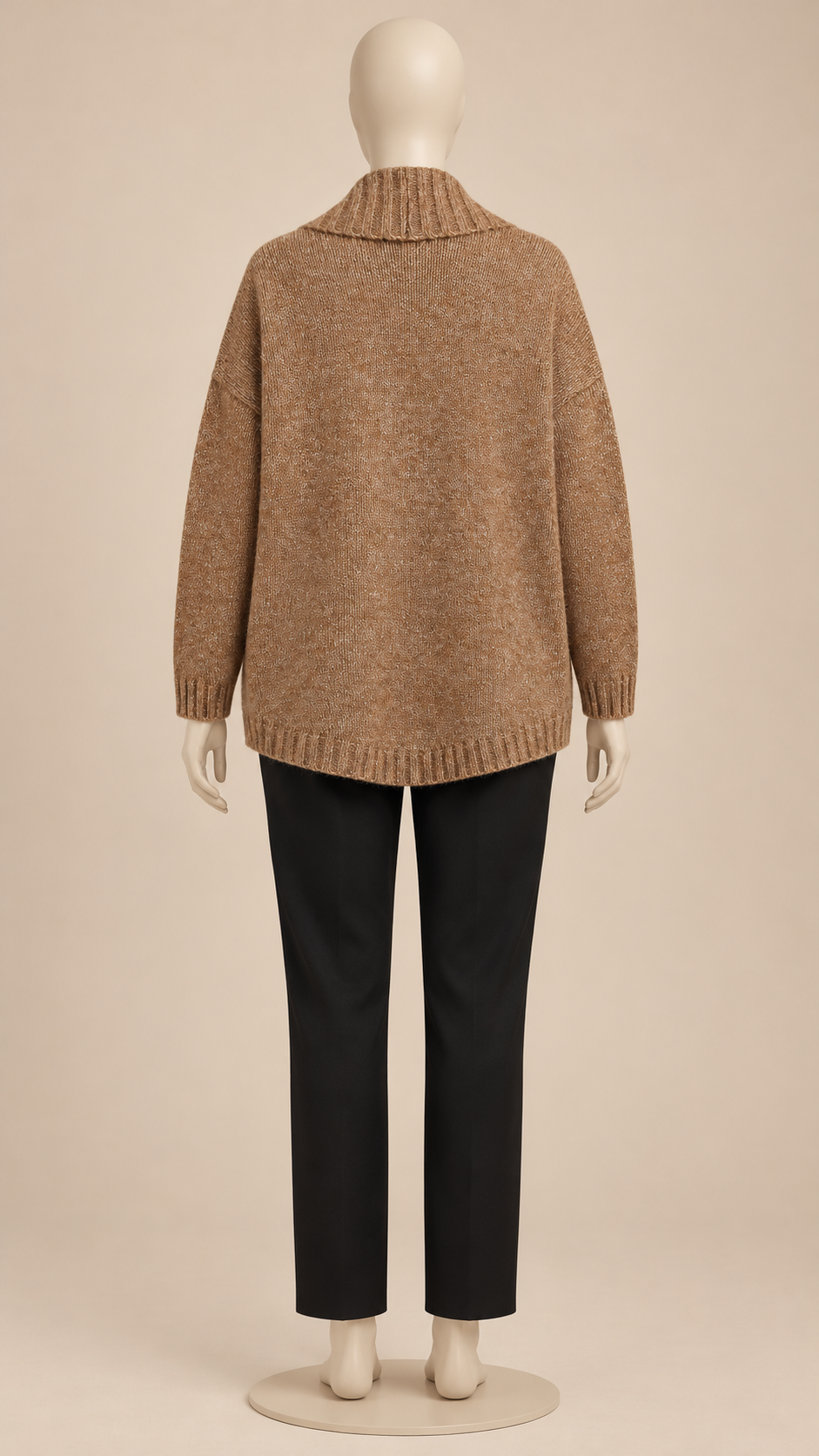 Tove Shawl-Collar Cardigan — khaki mannequin back