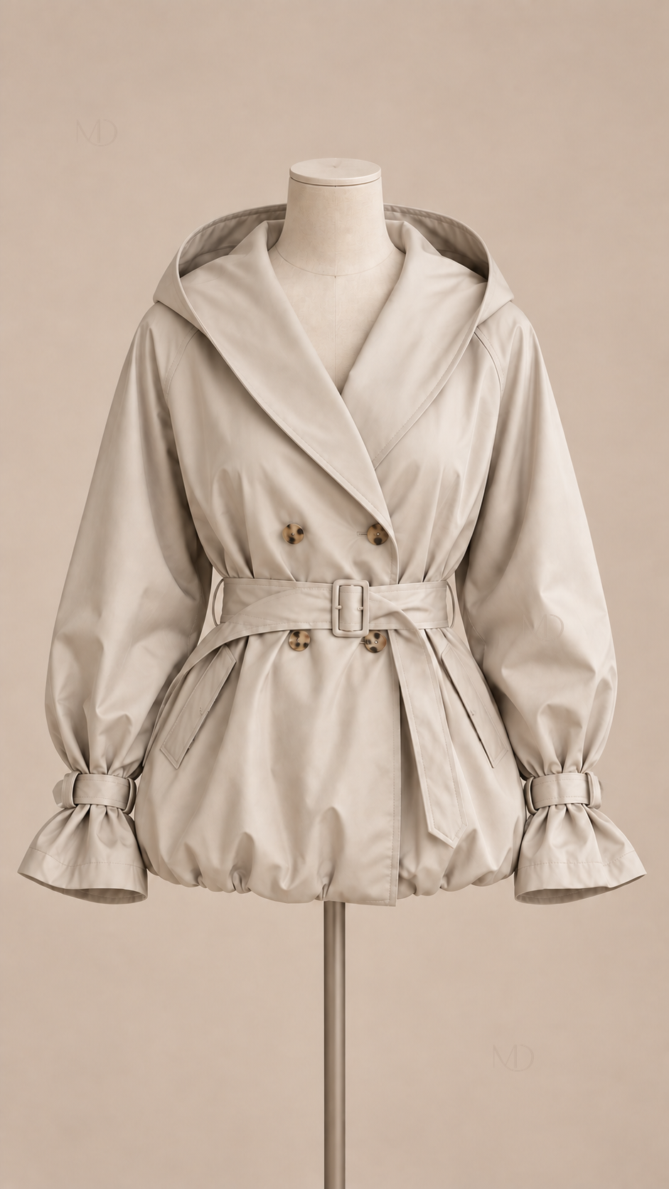 Harlow Hooded Trench Jacket — khaki mannequin front