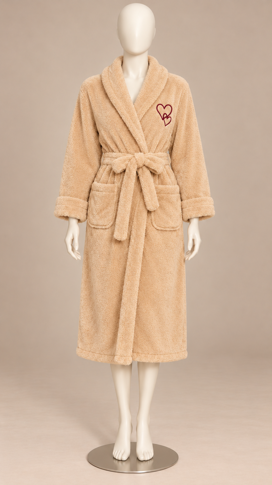 Clarabel Heart-Stitch Robe — khaki mannequin front