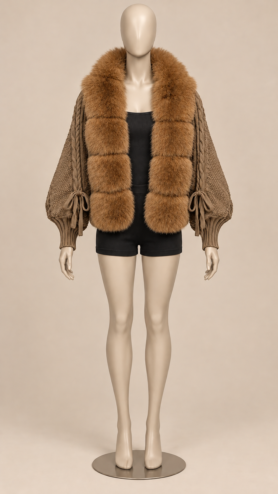 Rosanna Fox-Collar Cardigan — khaki mannequin front
