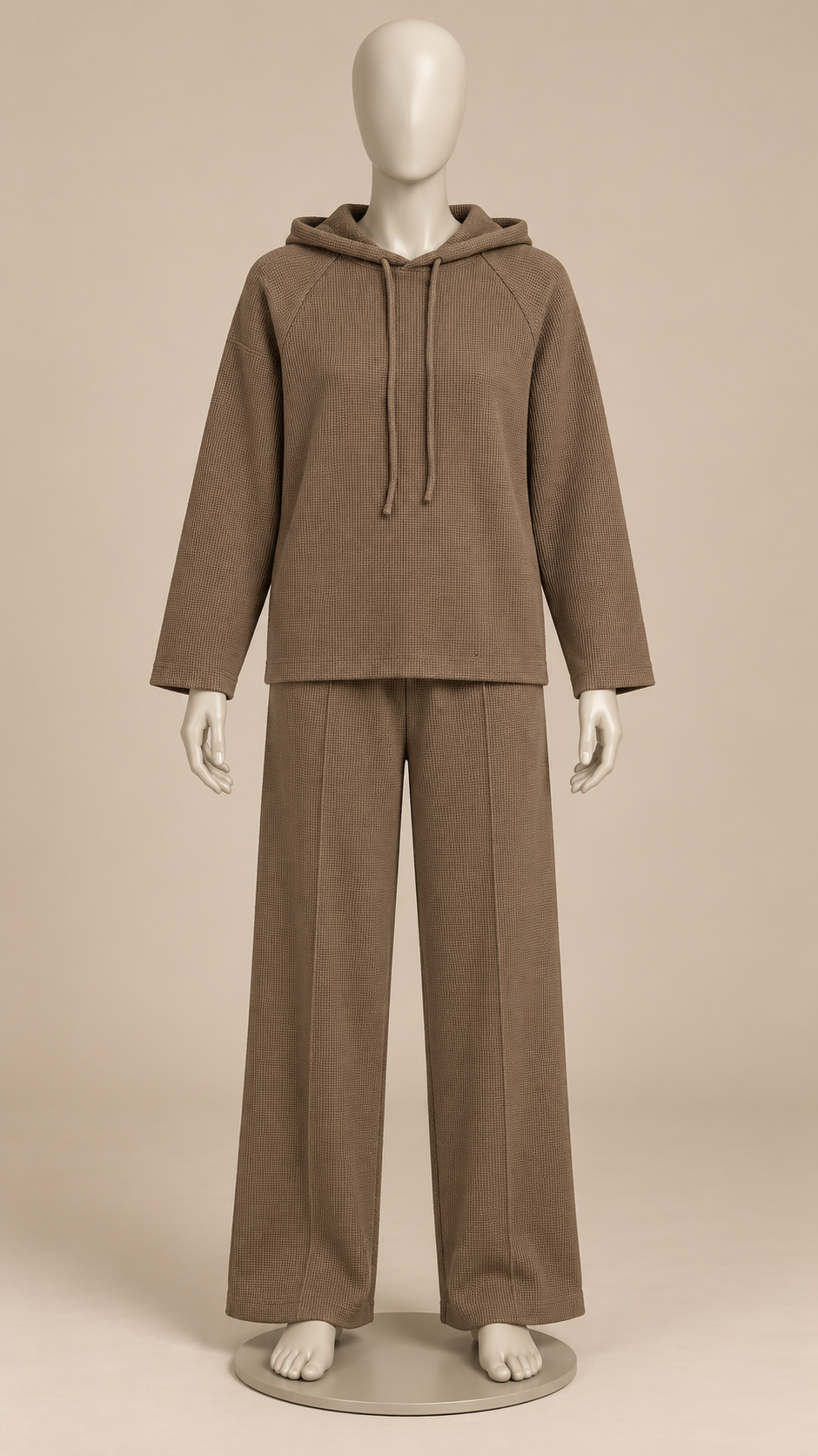 Mireya Waffle Hoodie Set — khaki mannequin front