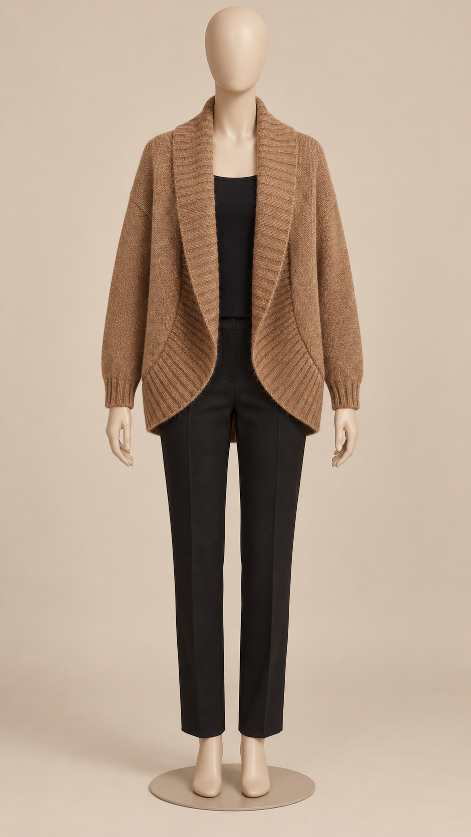 Tove Shawl-Collar Cardigan — khaki mannequin front