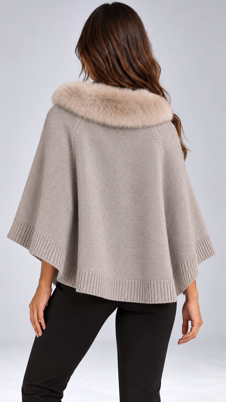 Zelie Pom-Pom Cape — khaki model back