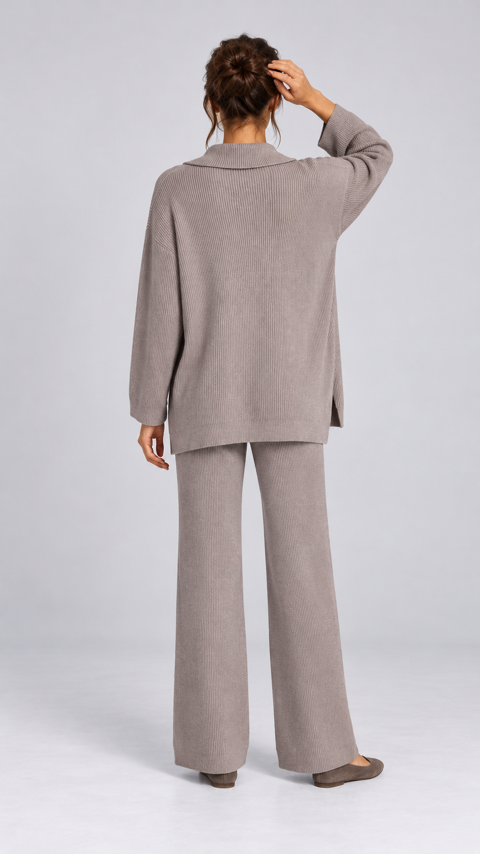 Elettra Half-Zip Knit Set — khaki model back