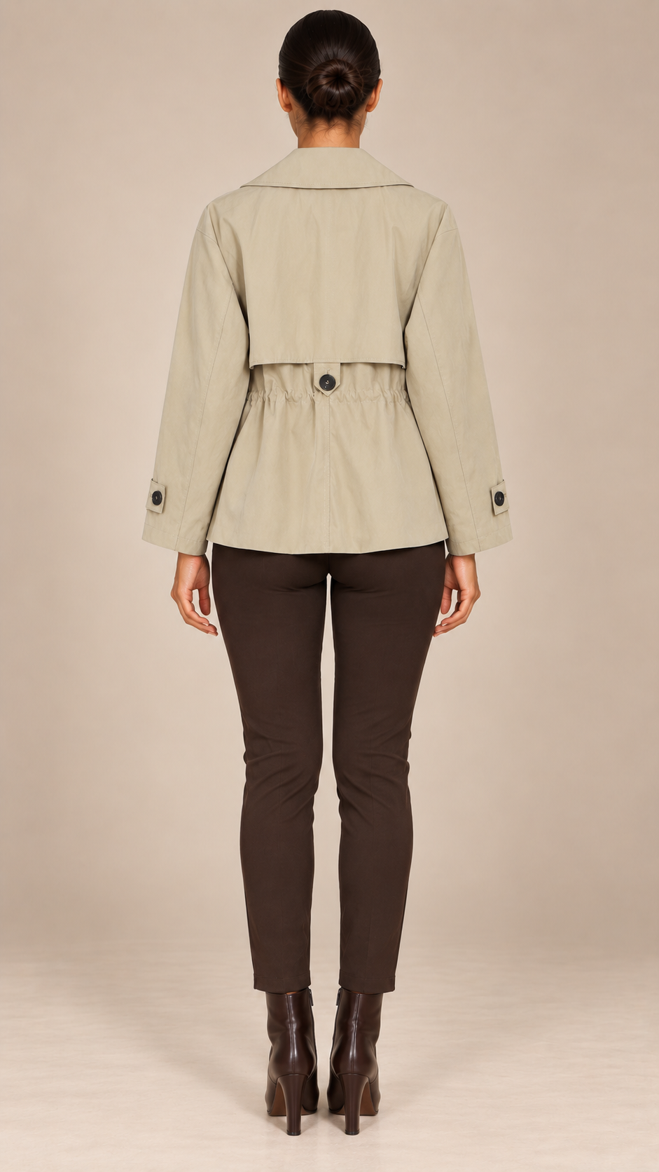 Gwendolyn Drawstring Trench — khaki model back