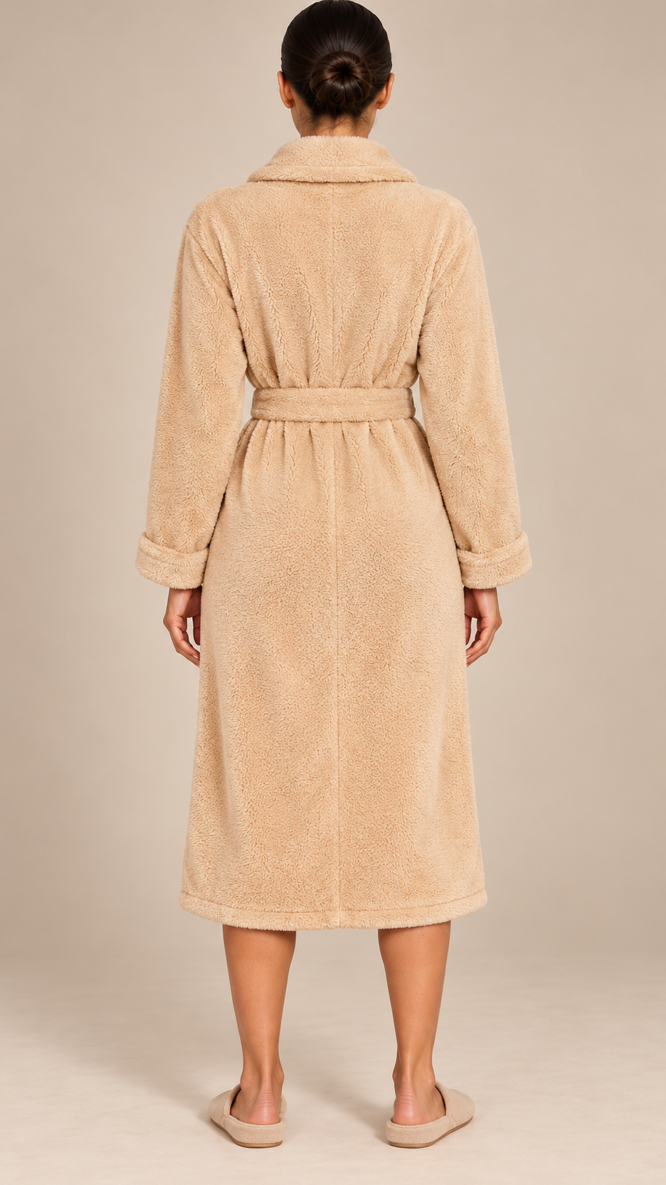 Clarabel Heart-Stitch Robe — khaki model back