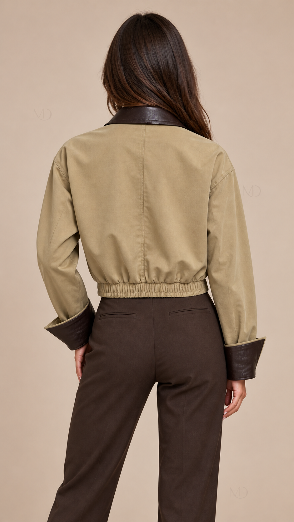 Wren Floral-Collar Work Jacket — khaki model back