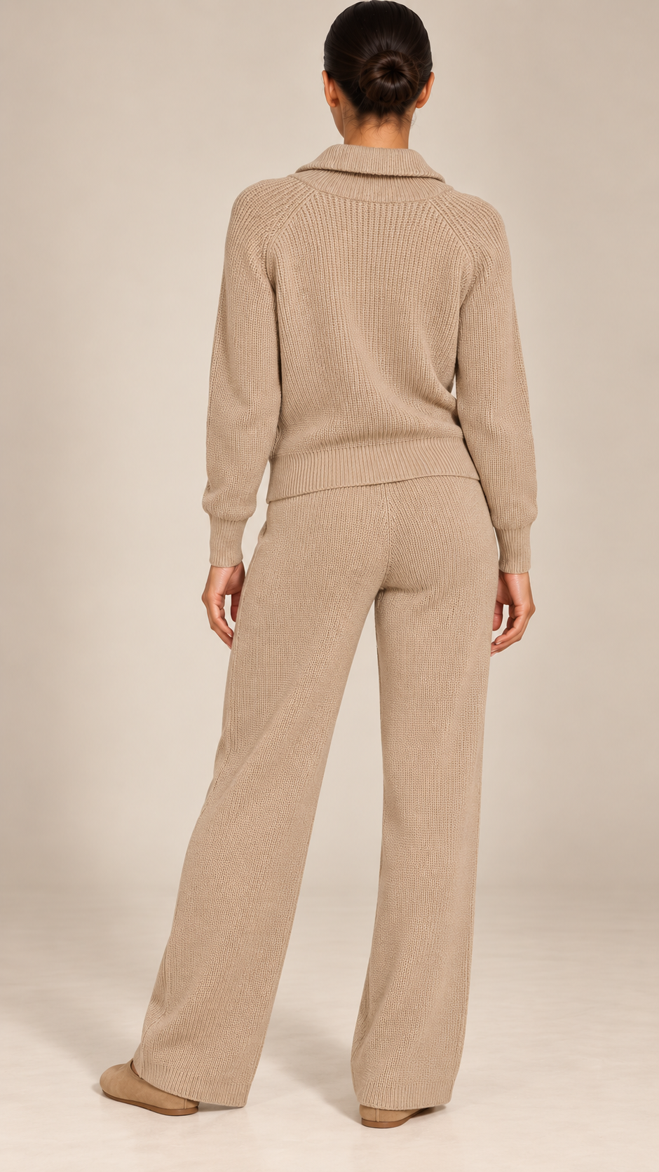 Brielle Zip-Collar Lounge Set — khaki model back