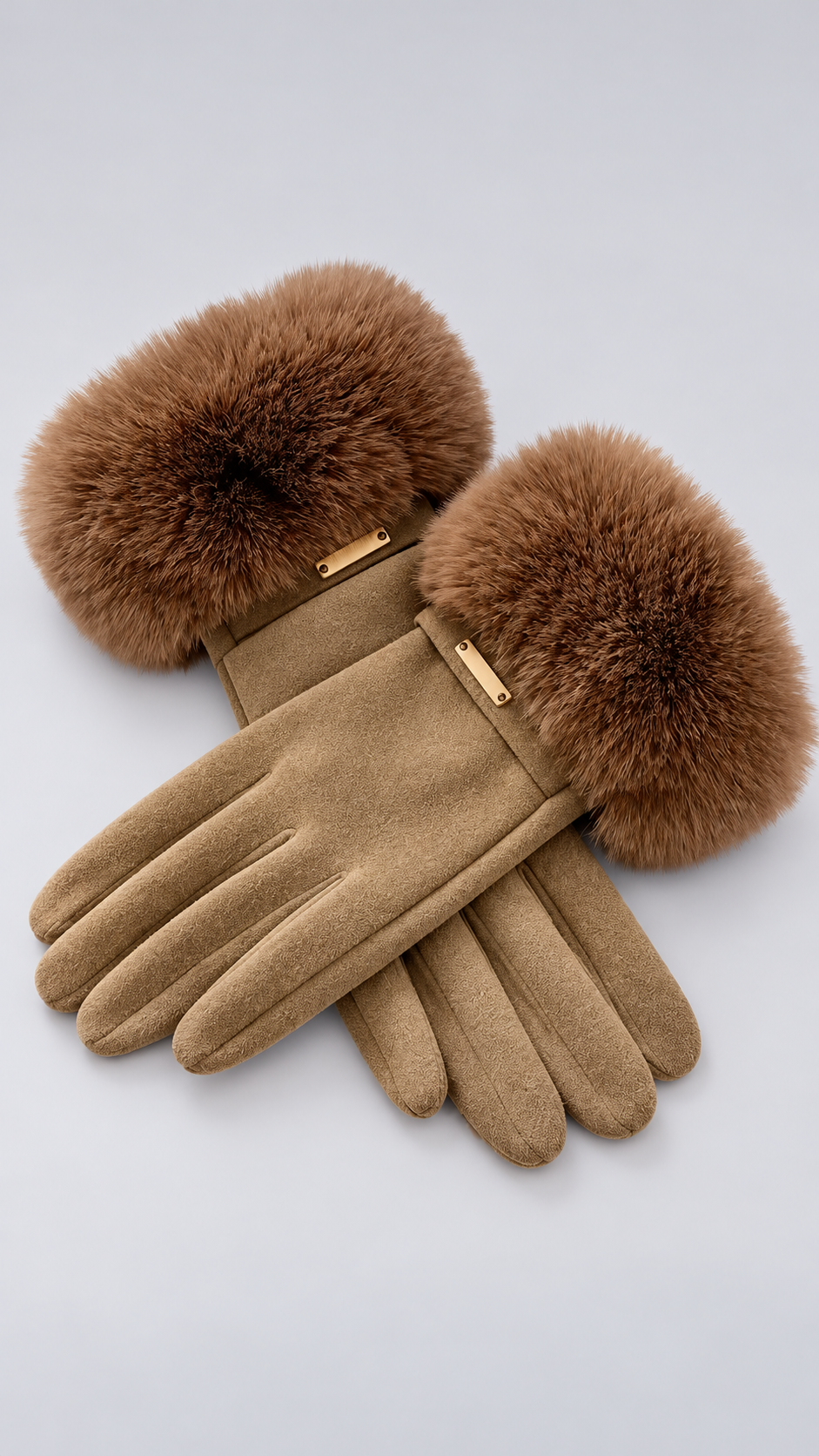 Albertine Plush-Cuff Gloves — khaki product only