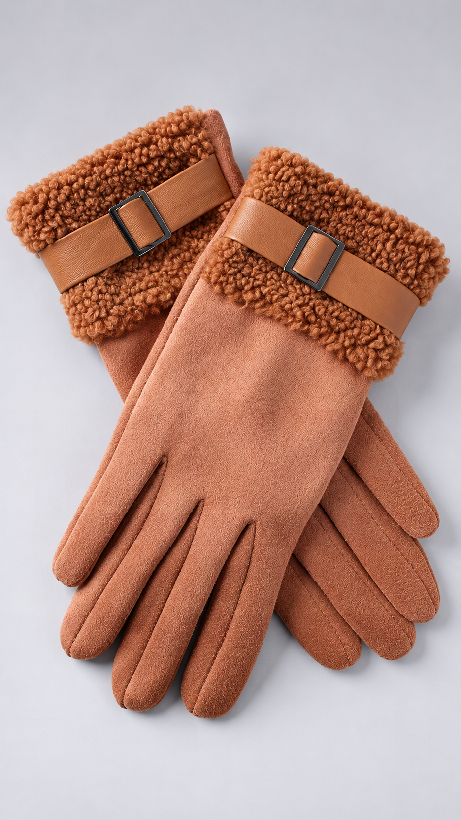 Annelise Shearling-Cuff Gloves — khaki product only