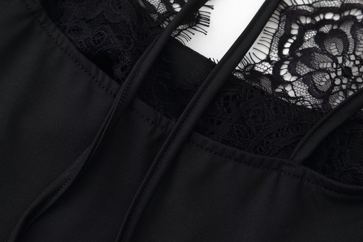 Lace Trim Halter Bodysuit