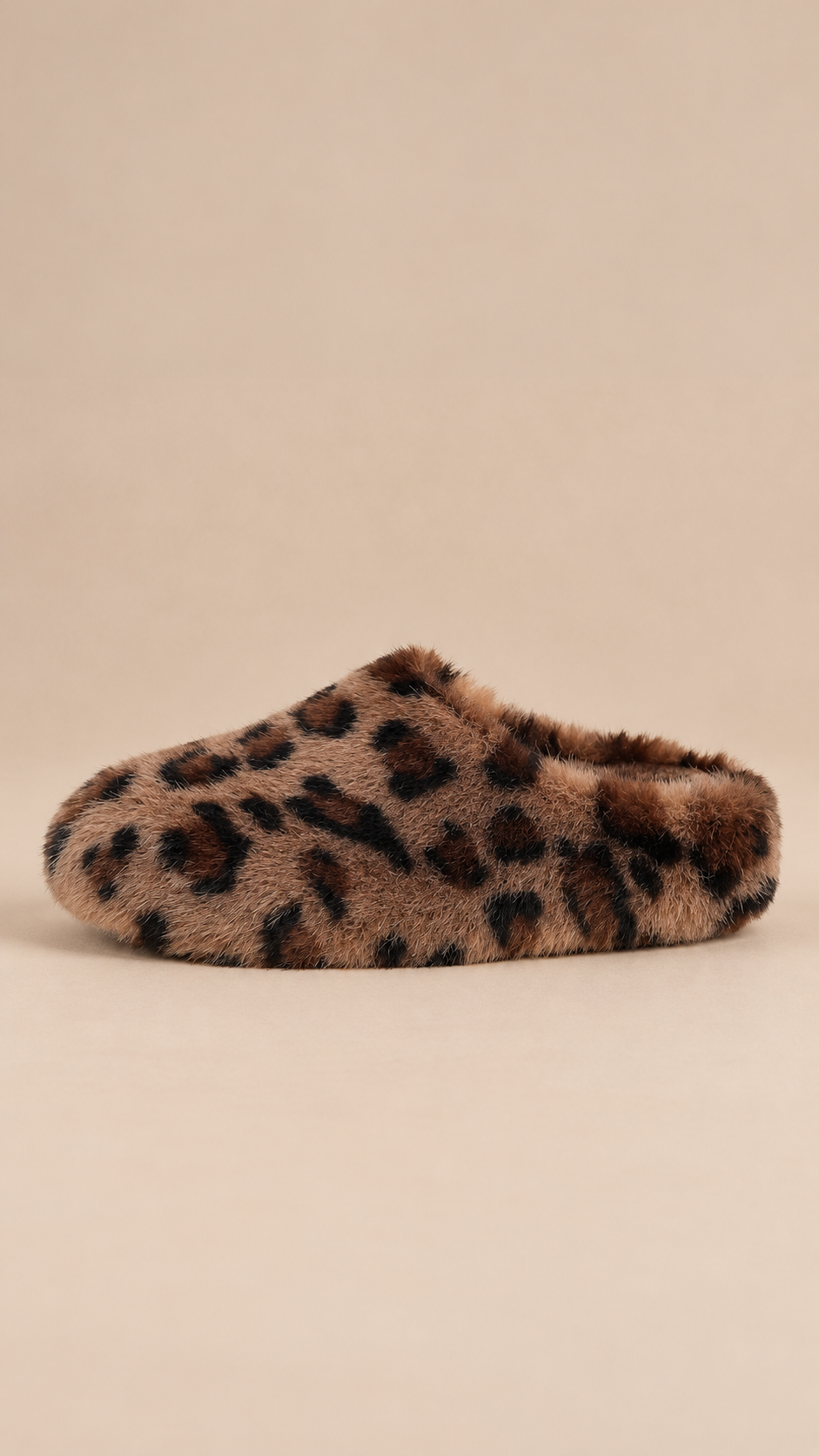 Gisella Teddy-Fleece Mule — Leopard print shoe side
