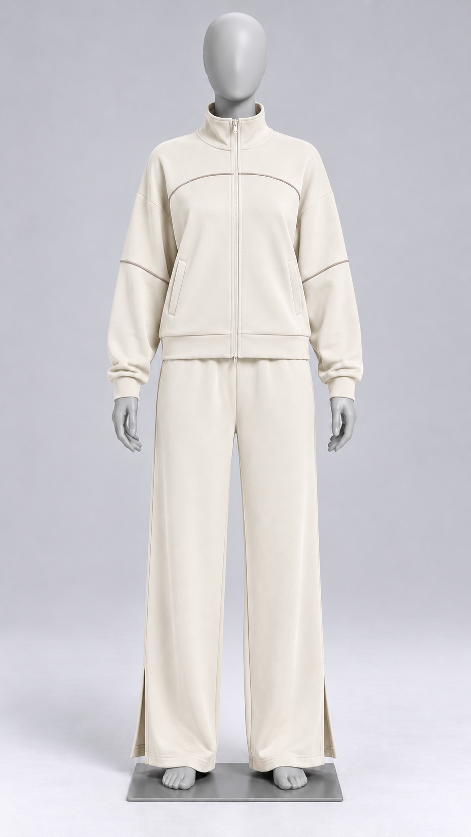 Henna Split-Hem Lounge Set — Light Beige mannequin front