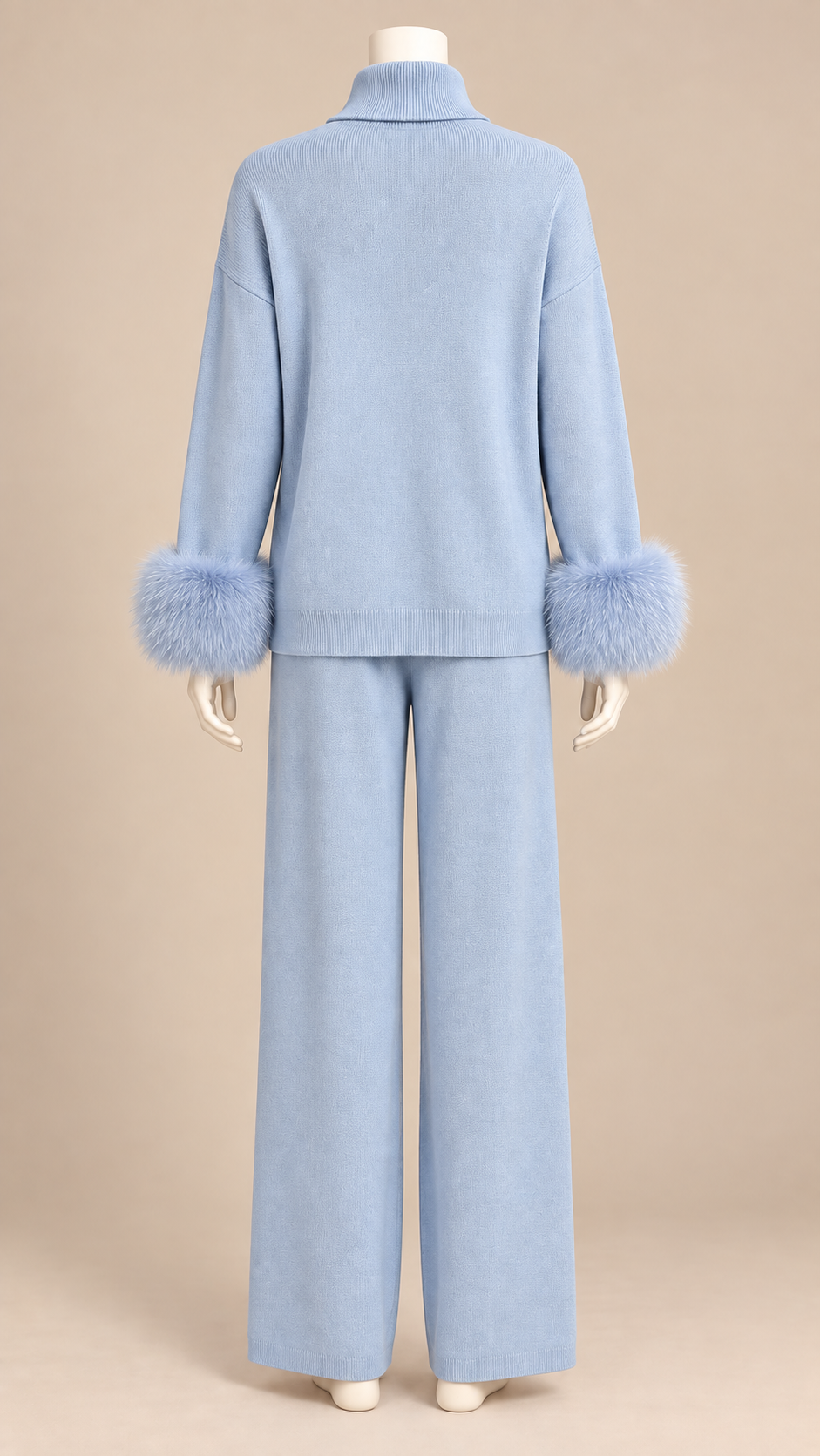 Noor Fur-Pom Knit Set — light blue mannequin back