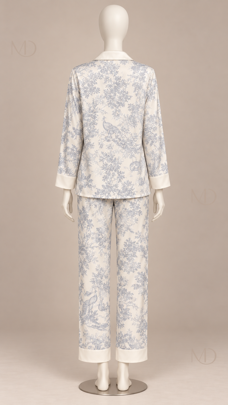 Coraline Toile Pajama Set — light blue mannequin back