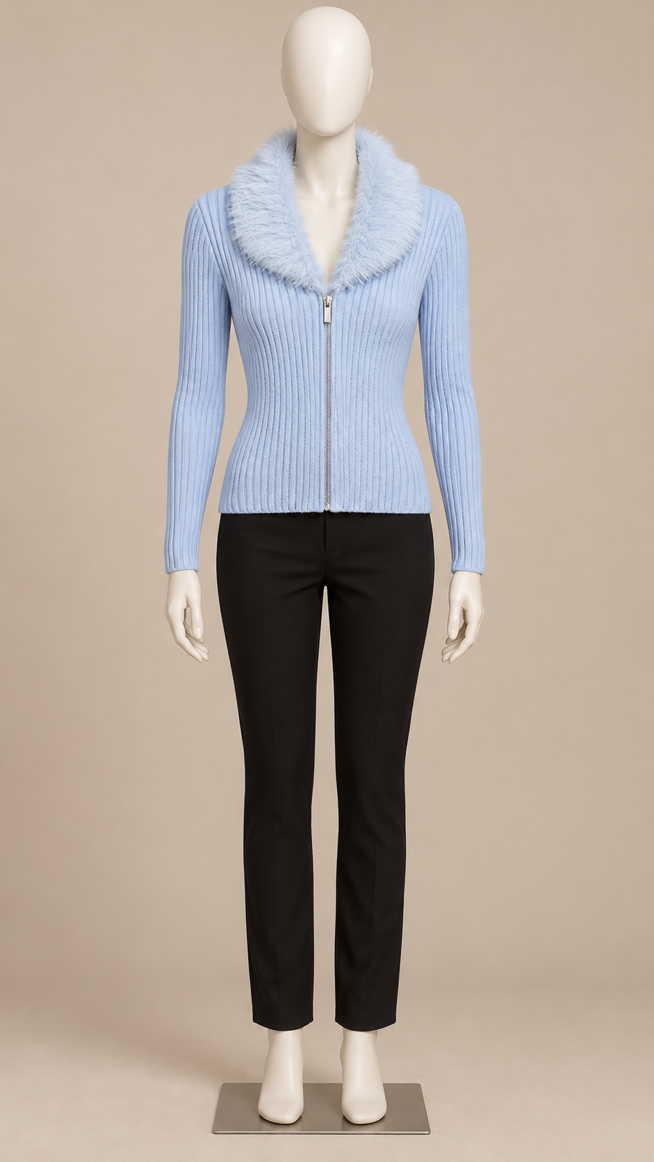 Kirsi Shag-Collar Cardigan — light blue mannequin front