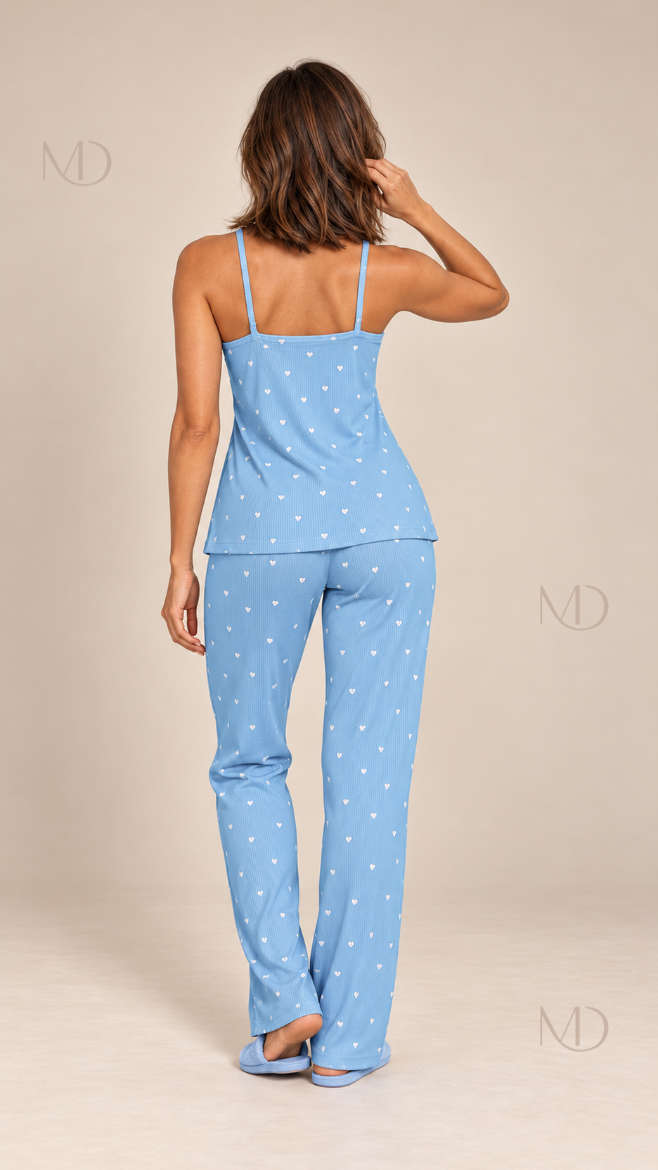 Fiammetta Heart-Dot Cami Pajamas — light blue model back