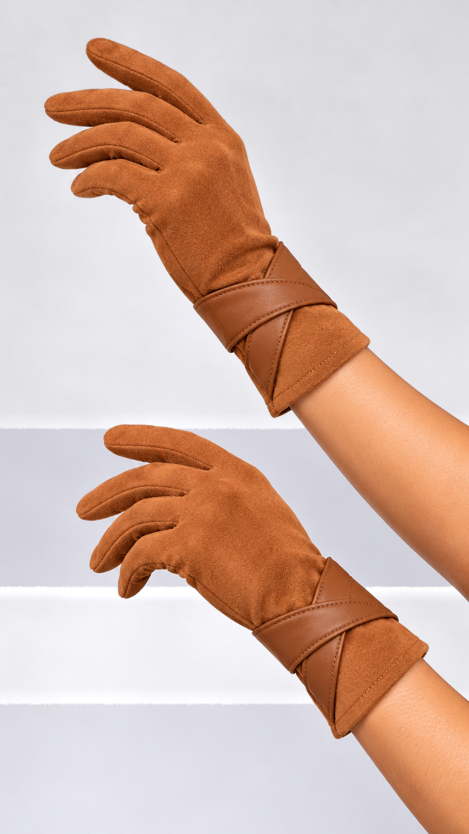 Leocadia Bow-Knot Gloves — light brown worn closeup