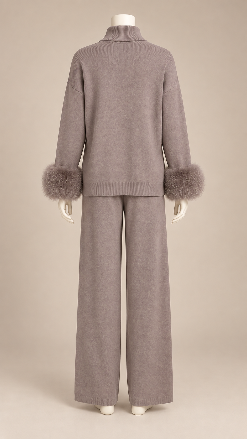 Noor Fur-Pom Knit Set — Light Gray mannequin back