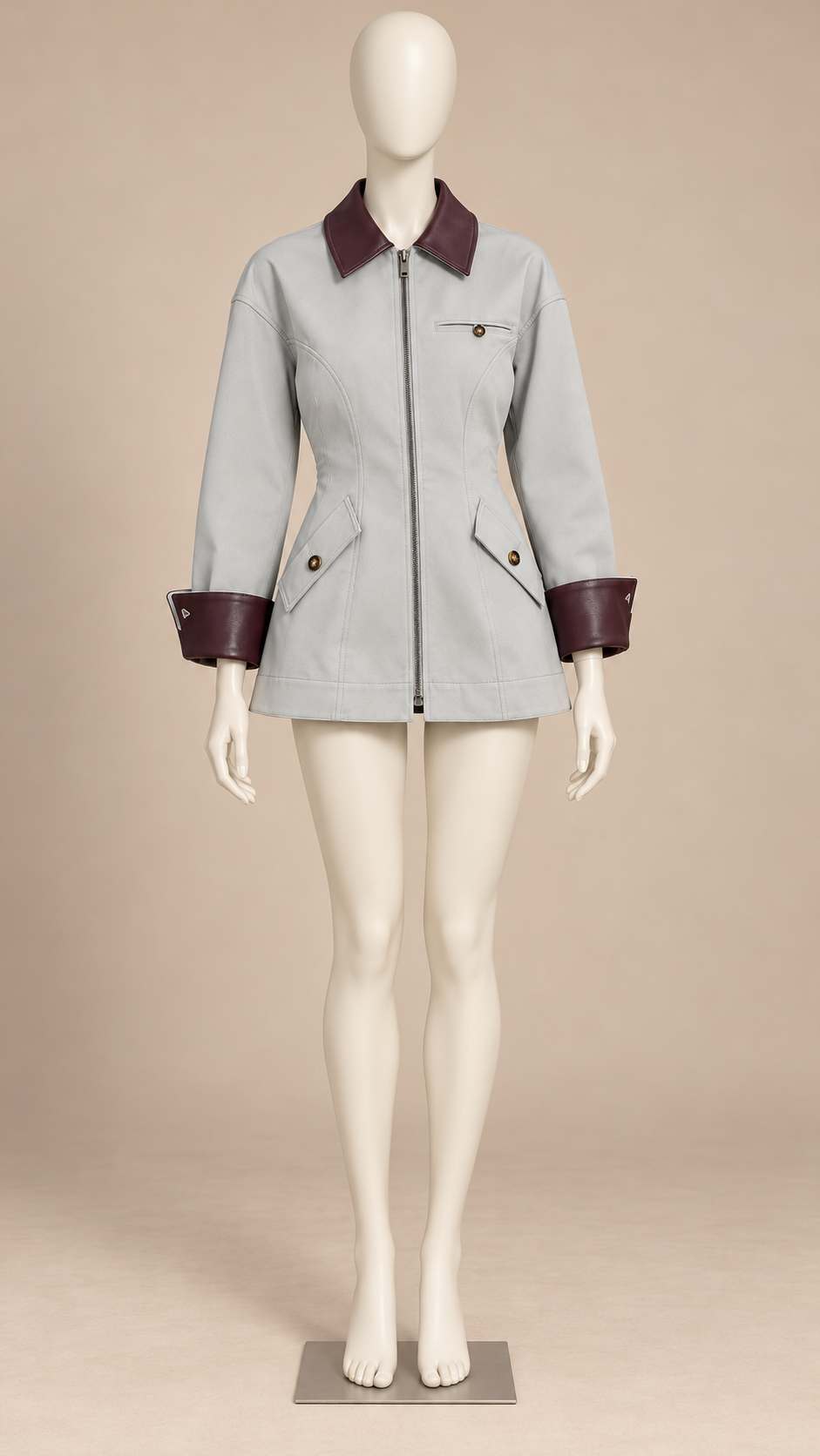 Ottilie Contrast-Collar Jacket — Light Gray mannequin front