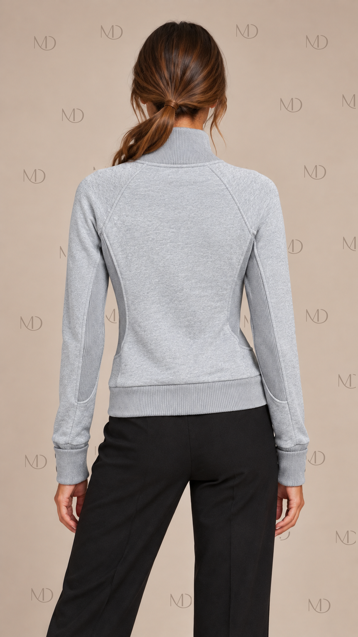 Yuzu Studded Fleece Zip Jacket — Light Gray model back