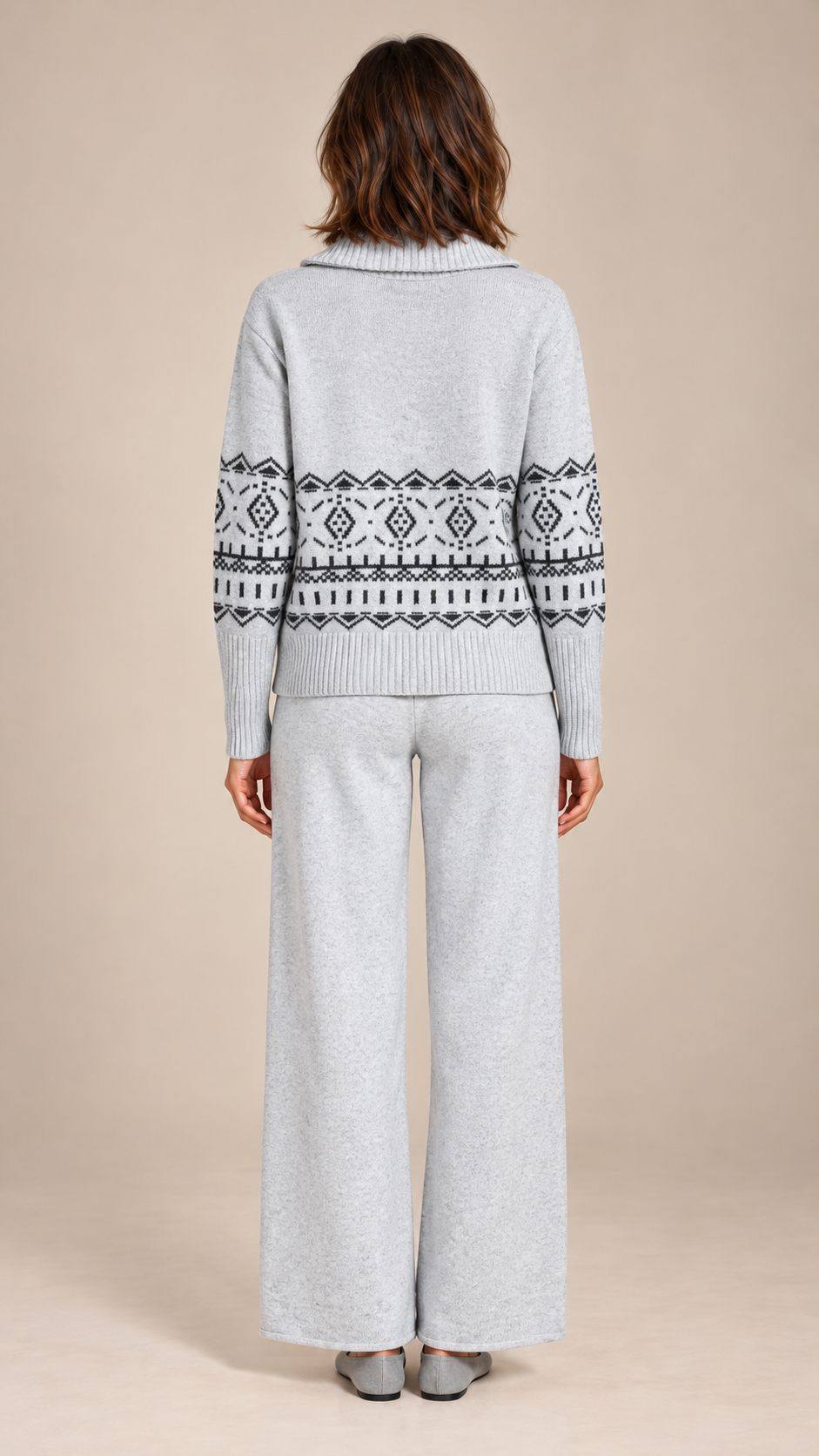 Ingeline Fair Isle Knit Set — Light Gray model back