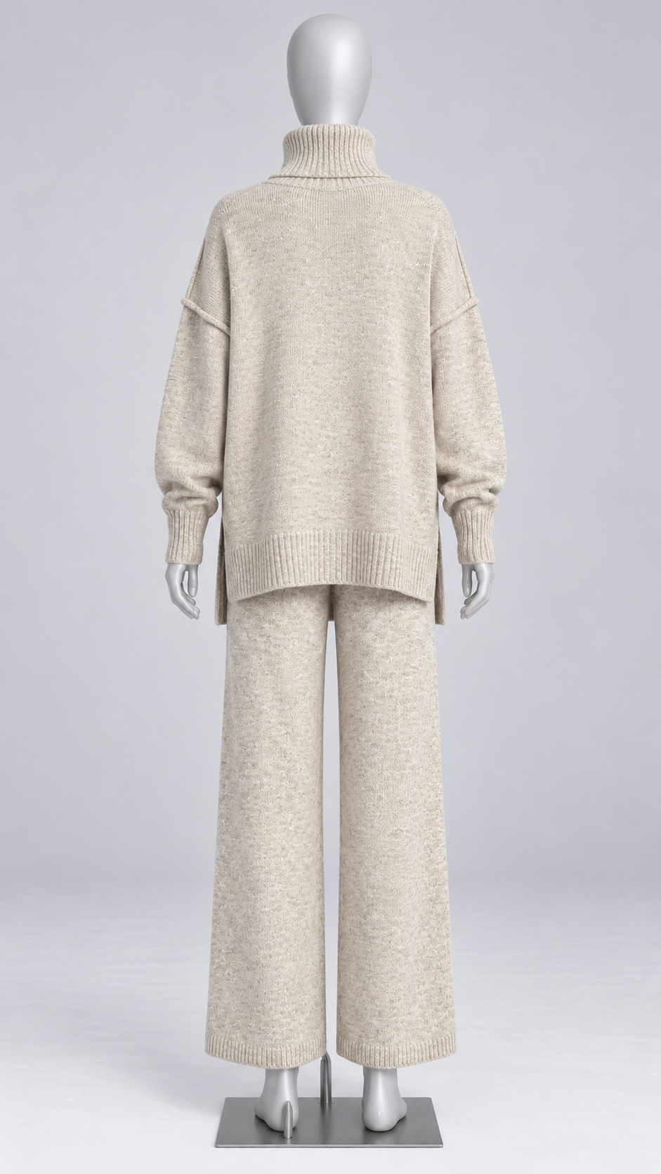 Iolanthe Split-Hem Knit Set — Light Khaki mannequin back