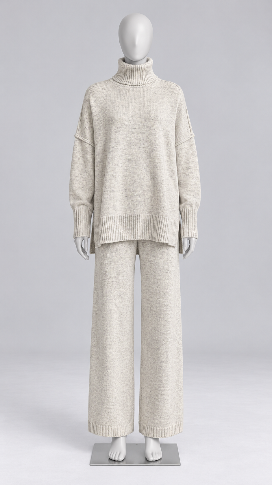 Iolanthe Split-Hem Knit Set — Light Khaki mannequin front