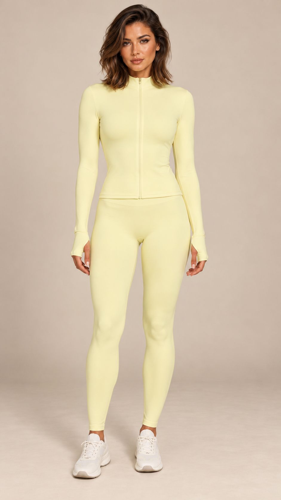Kalinda Thumbhole Active Set — Light Yellow model front