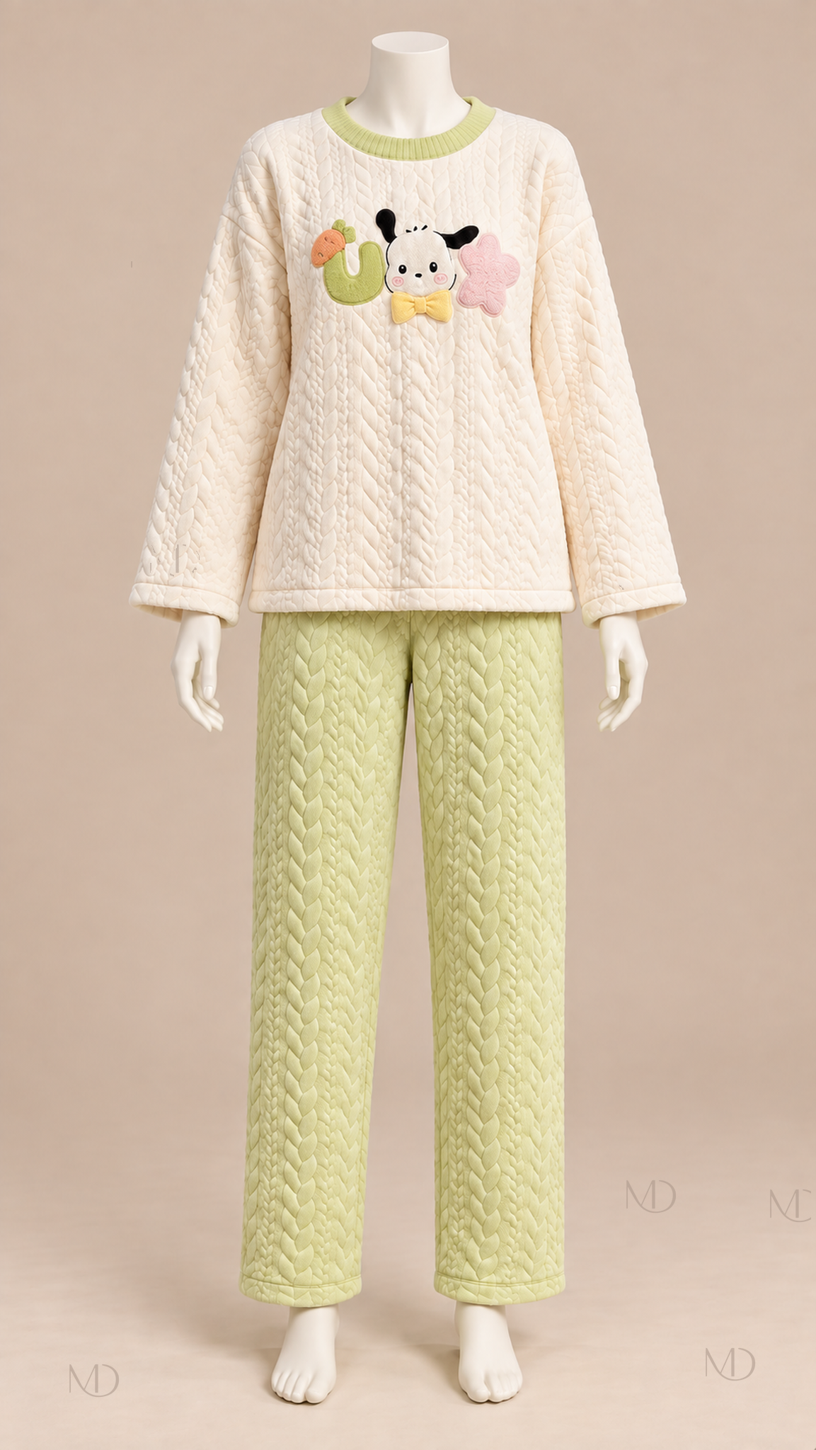 Cocoa Padded Cartoon Pajama Set — Lime mannequin front