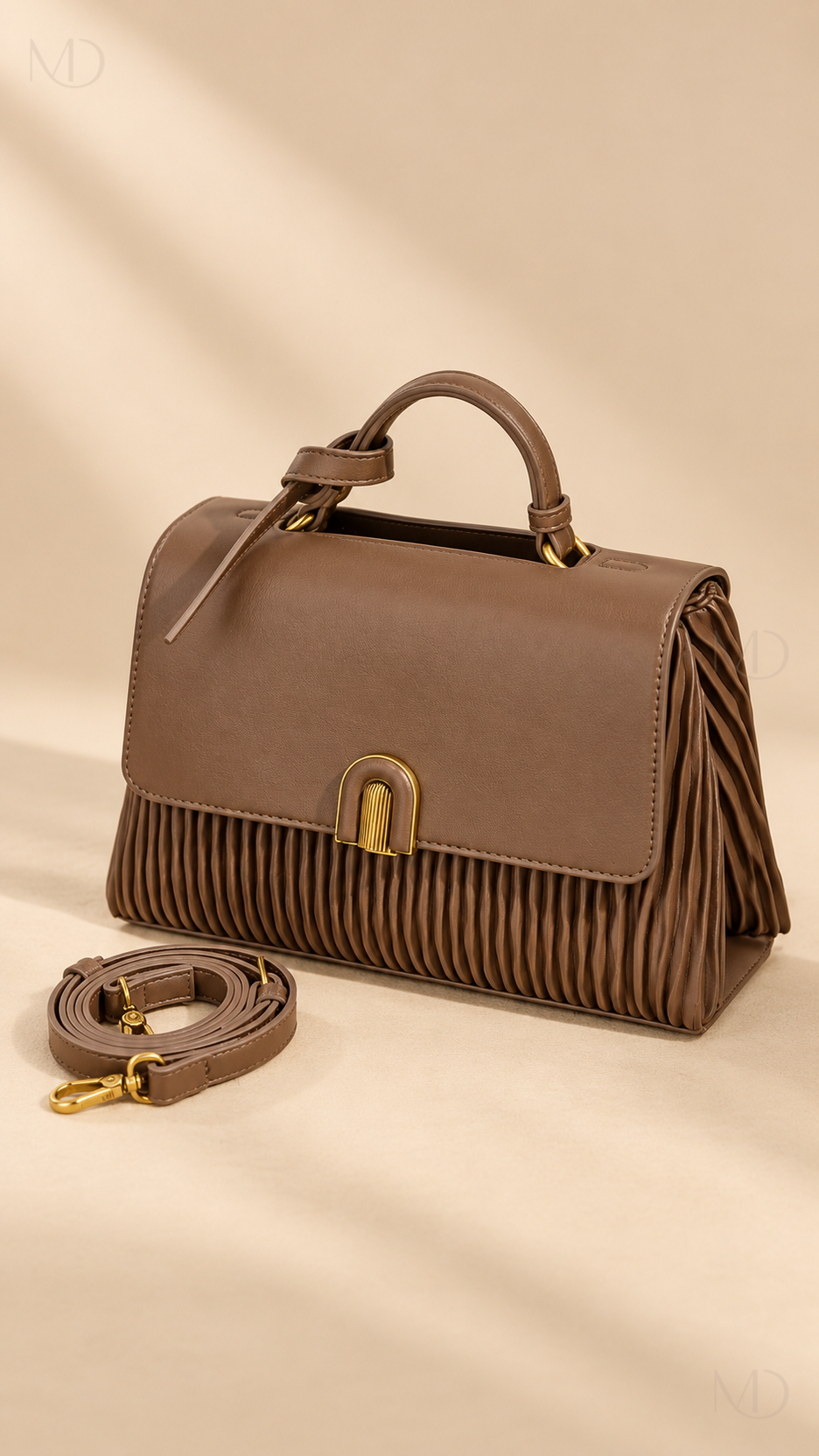 Lumi Pleated Flap Bag - Mocha product close-up