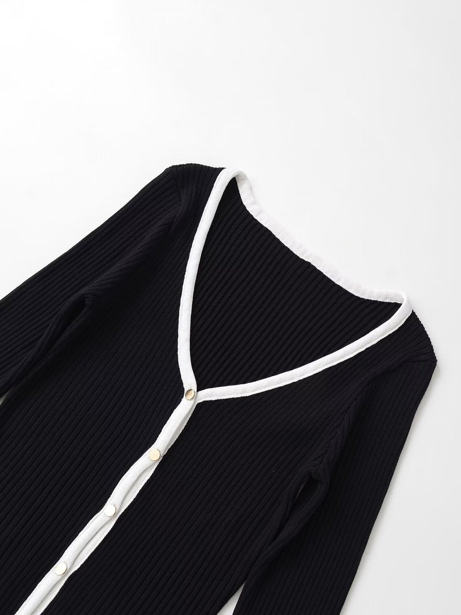 Contrast Flounce Hem Cardigan