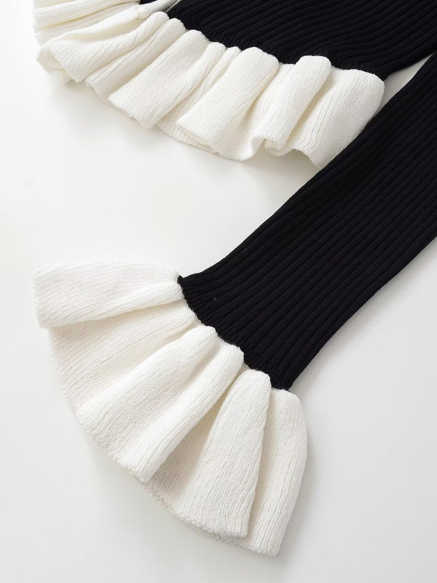 Contrast Flounce Hem Cardigan