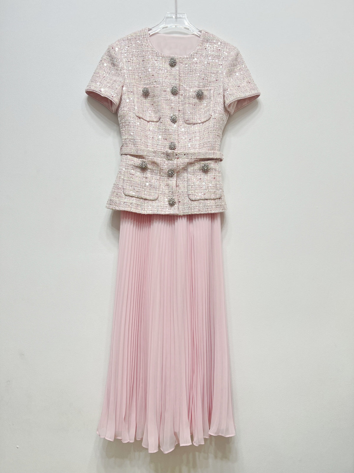Margaux Sequin Tweed and Pleated Chiffon Maxi Dress