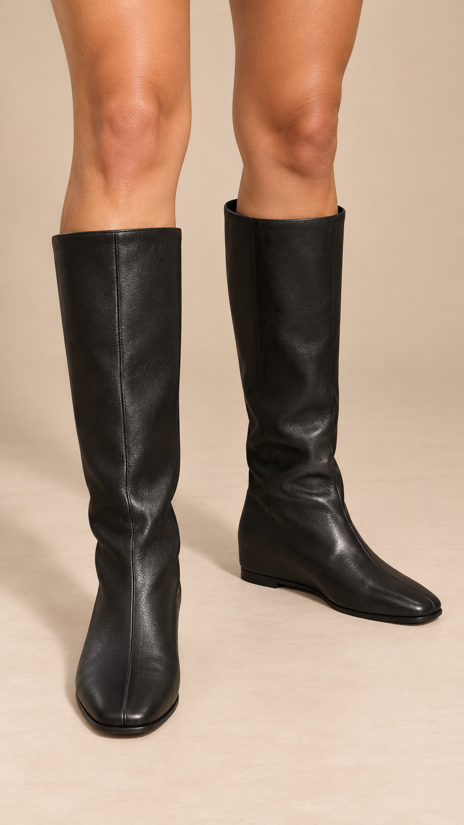 Margery Slouch Knee Boot — Matte Black worn closeup