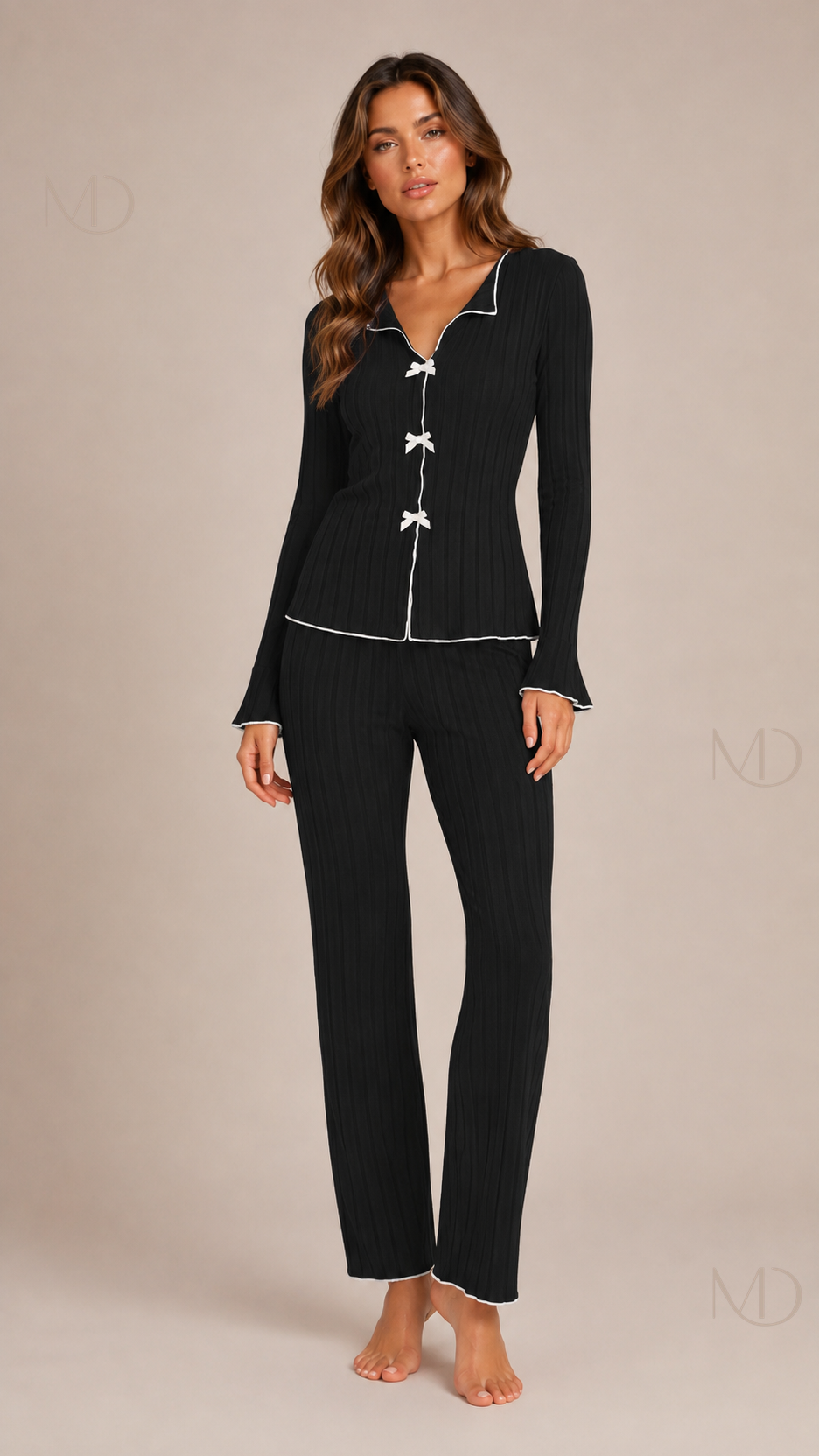 Maren Ribbed Pyjama Set — black 01 model