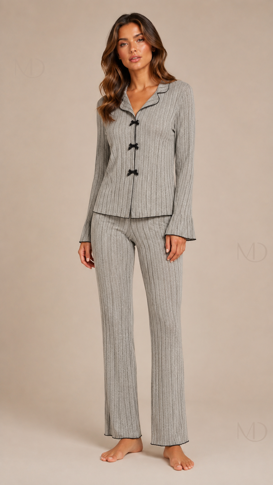 Maren Ribbed Pyjama Set — gray 01 model