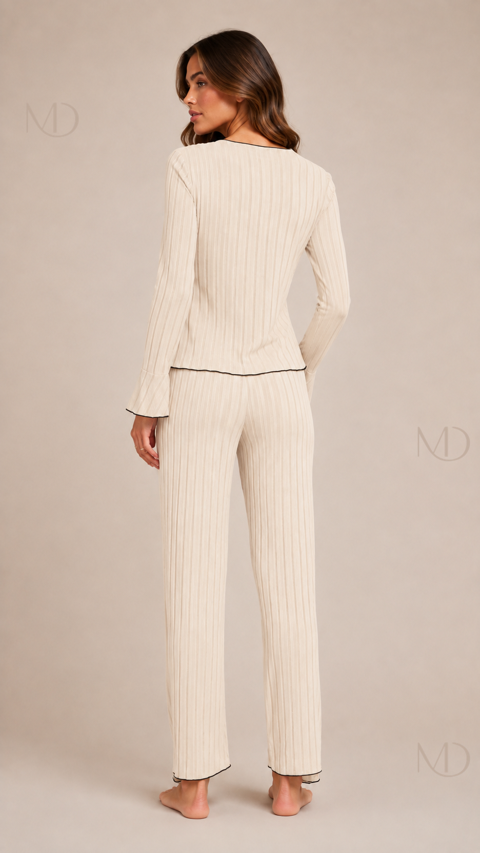 Maren Ribbed Pyjama Set — off white 02 back
